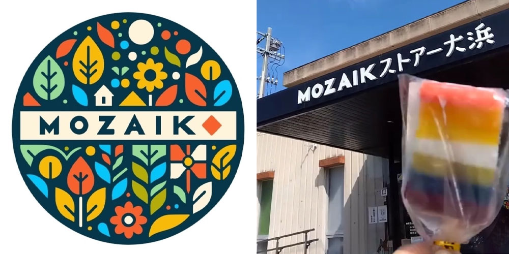 MOZAIKのロゴと店舗の外観