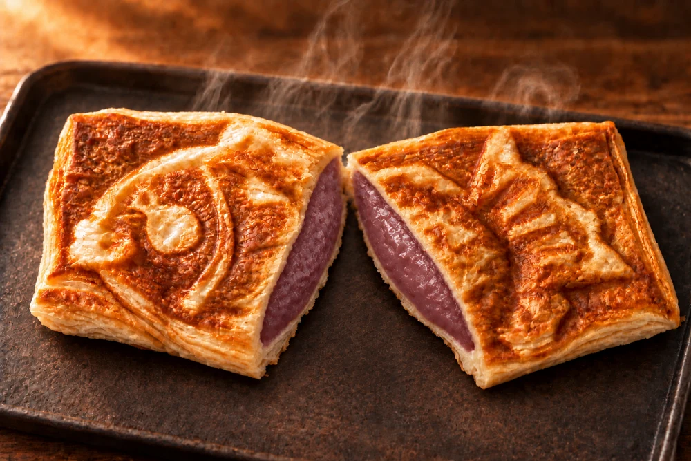 紫芋餡のクロワッサンたい焼きの断面